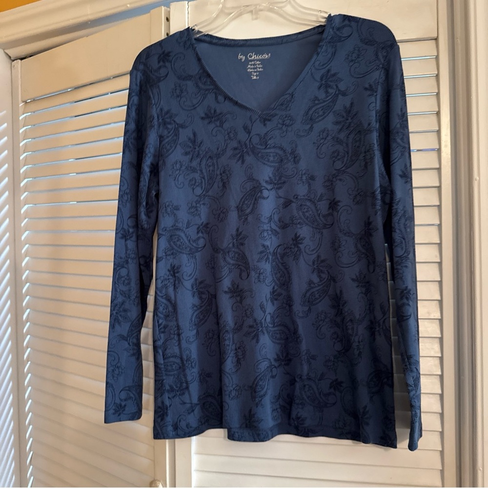 Chico's Blue Paisley Long Sleeve Top size 2/12